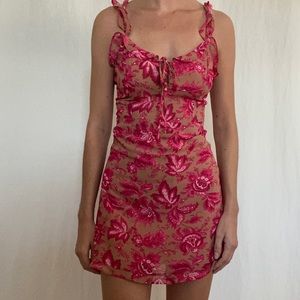 White Fox -Sweet Fling Mini Dress Fuchsia Pink Print